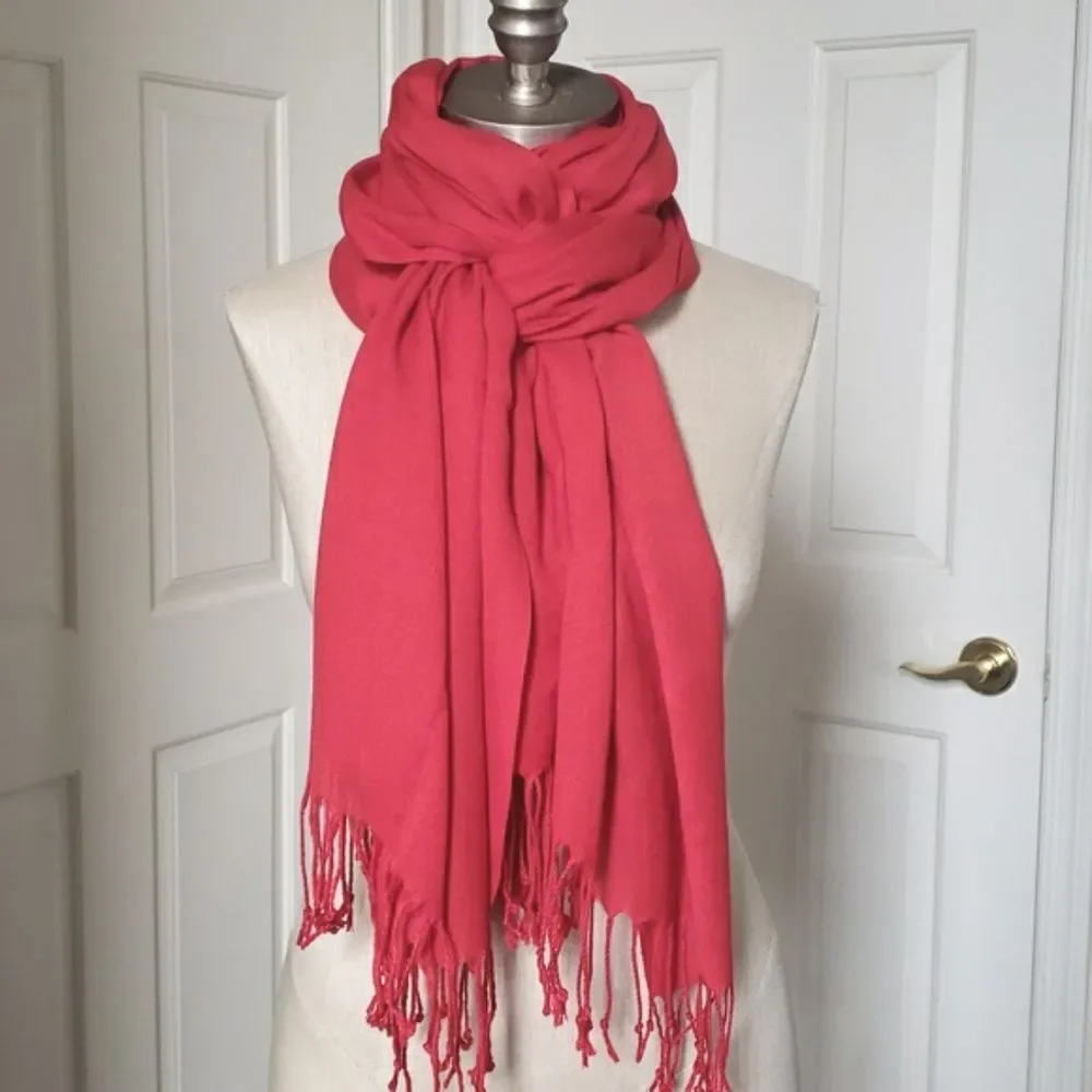 OZSOY Turkish Pashmina Scarf Red Lightweight Woven Fringe Wrap Shawl NWOT 72x28